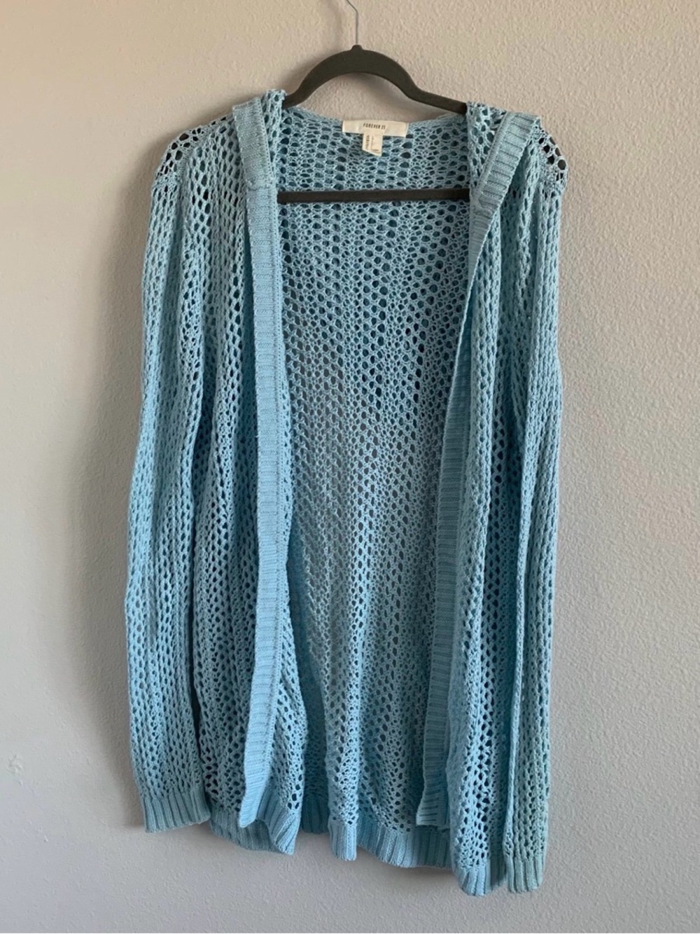Forever 21 Light Blue Open-Knit Hooded Cardigan